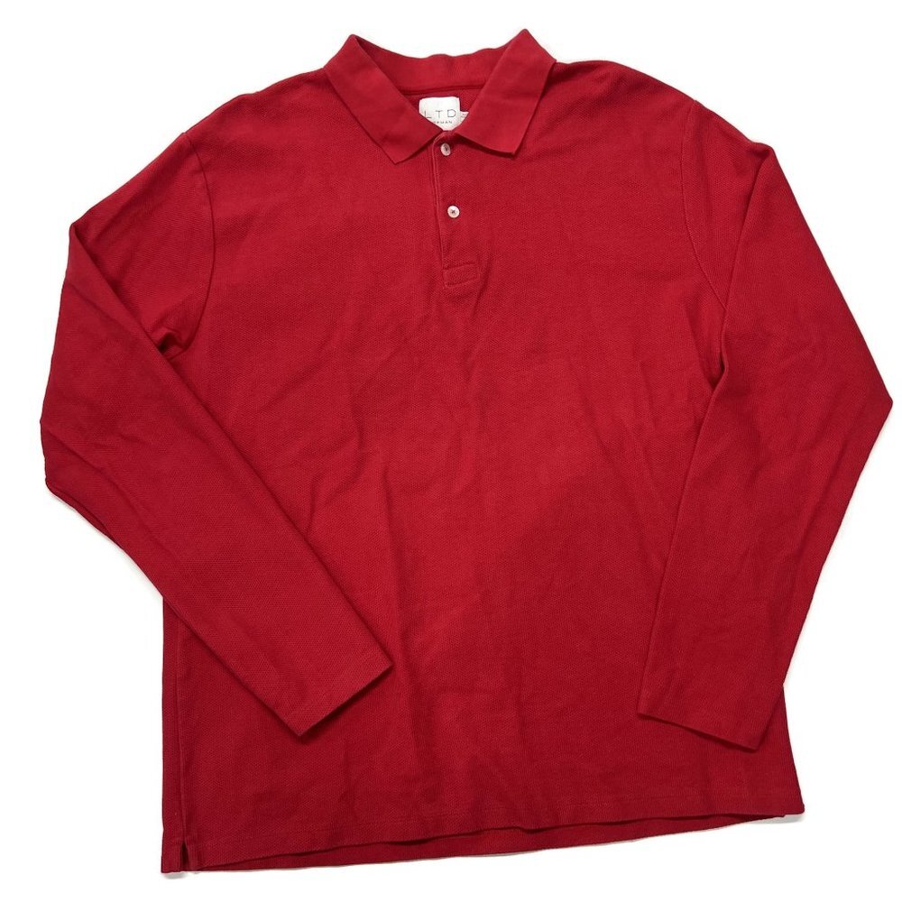 Topman LTD Mens Polo Shirt Large Solid Red Long Sleeve Heavyweight Cotton